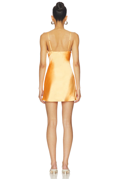 Satin Slip Mini Dress with Lace Trim