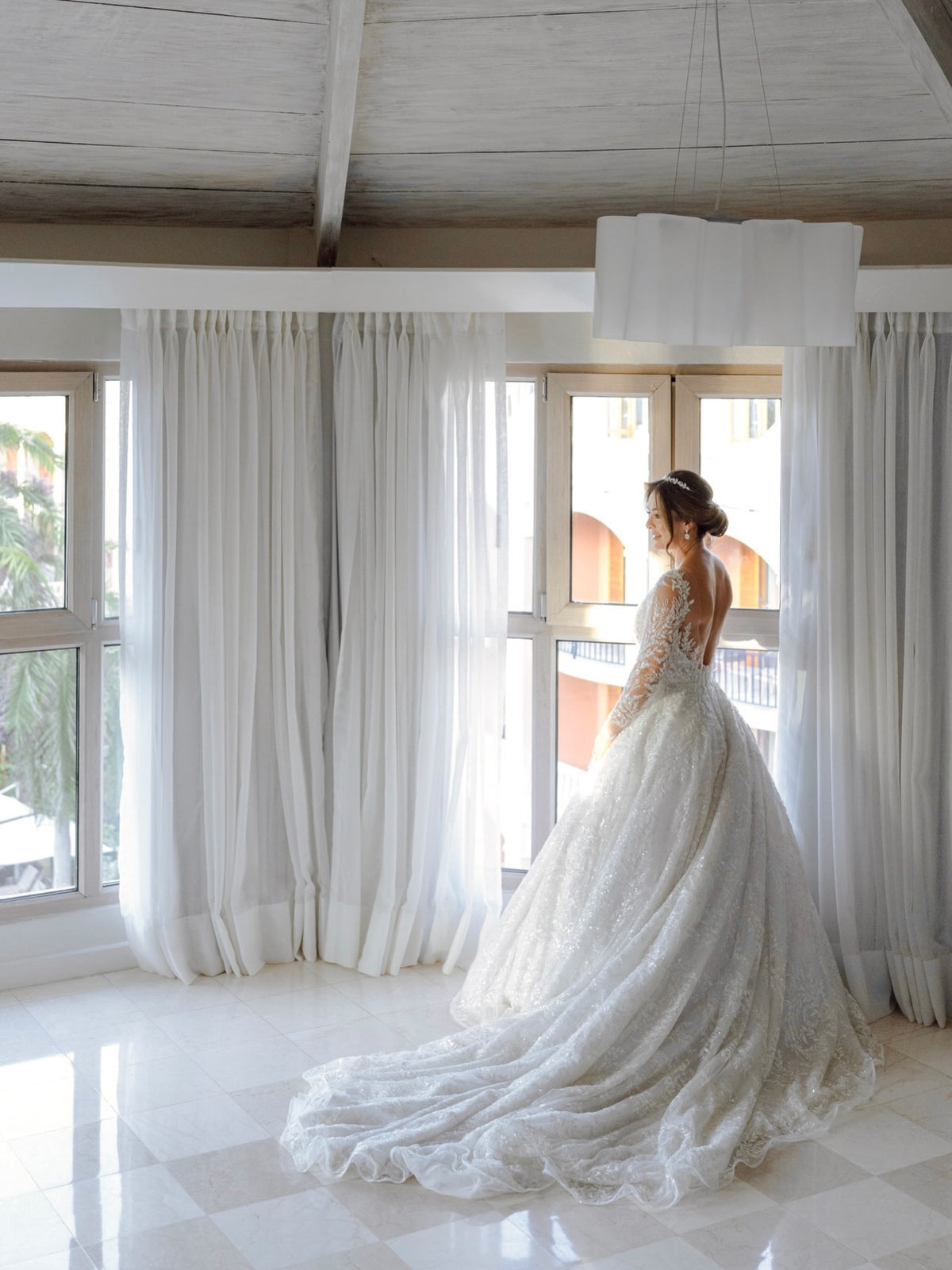 Long Sleeve Sequin Ball Gown Wedding Dress with Train