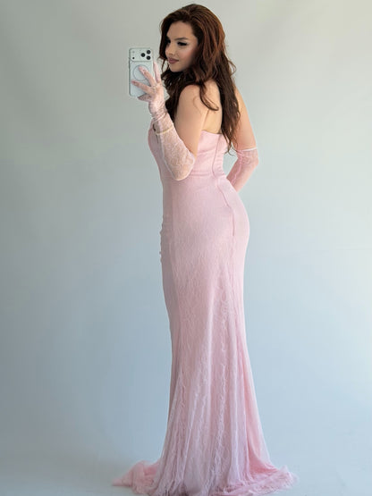 Strapless Lace Corset Evening Gown