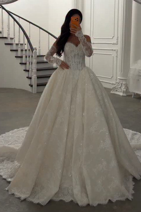 Lace Off-Shoulder Corset Ball Gown Wedding Dress