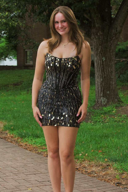 Sequin Bodycon Mini Dress with Open-Back Strap Design
