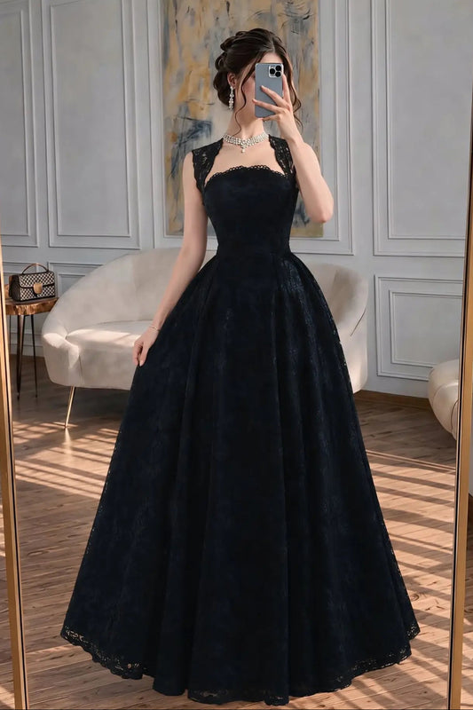 Floral Lace Ball Gown with Scalloped Neckline