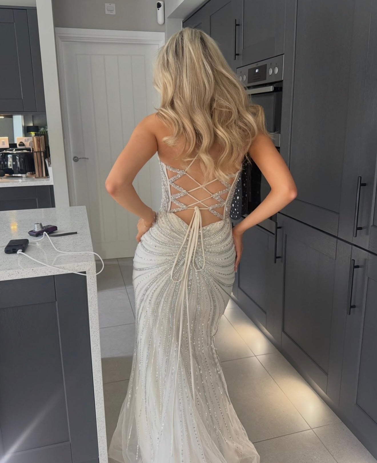 Beaded Corset Mermaid Prom Dress with Lace Up Back