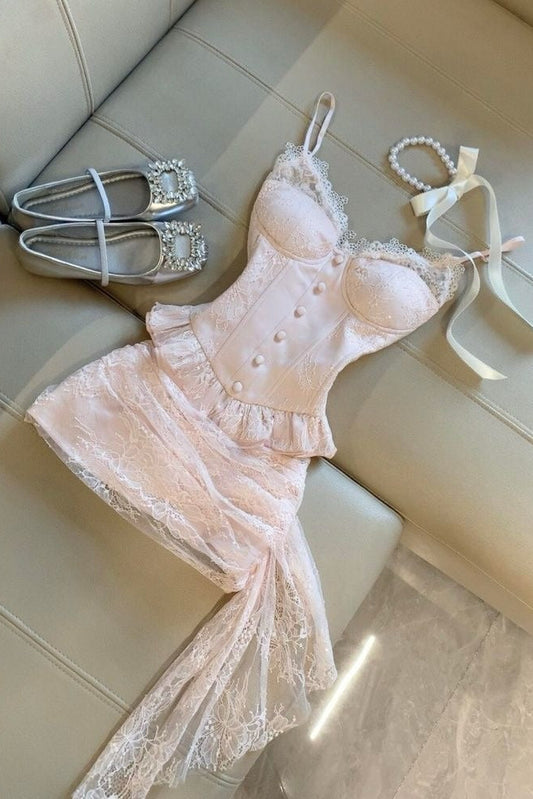 Asymmetrical Lace Corset Mini Dress