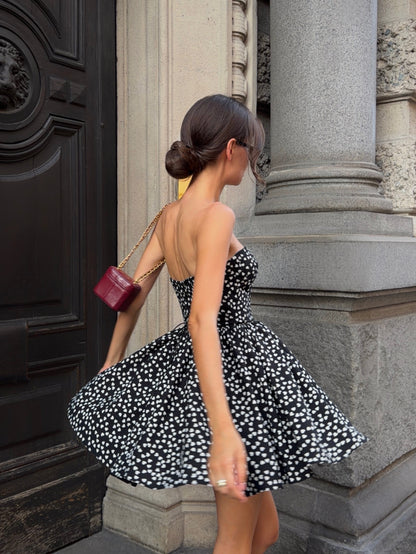 Strapless Heart Print Fit and Flare Mini Dress