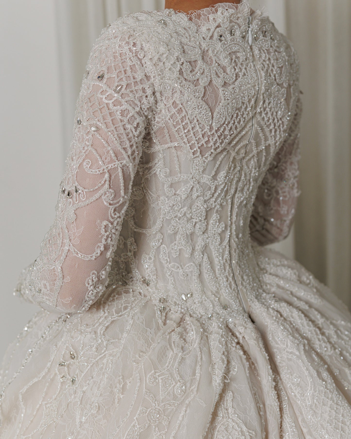 Cathedral Train Long Sleeve Lace Ball Gown Wedding Dress