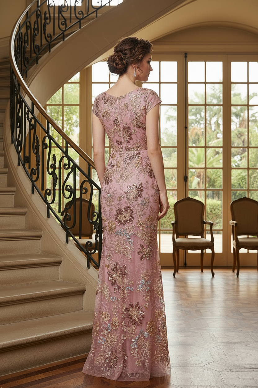One-Shoulder Sequin Lace Evening Gown with 3D Rose