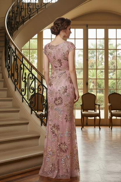 One-Shoulder Sequin Lace Evening Gown with 3D Rose