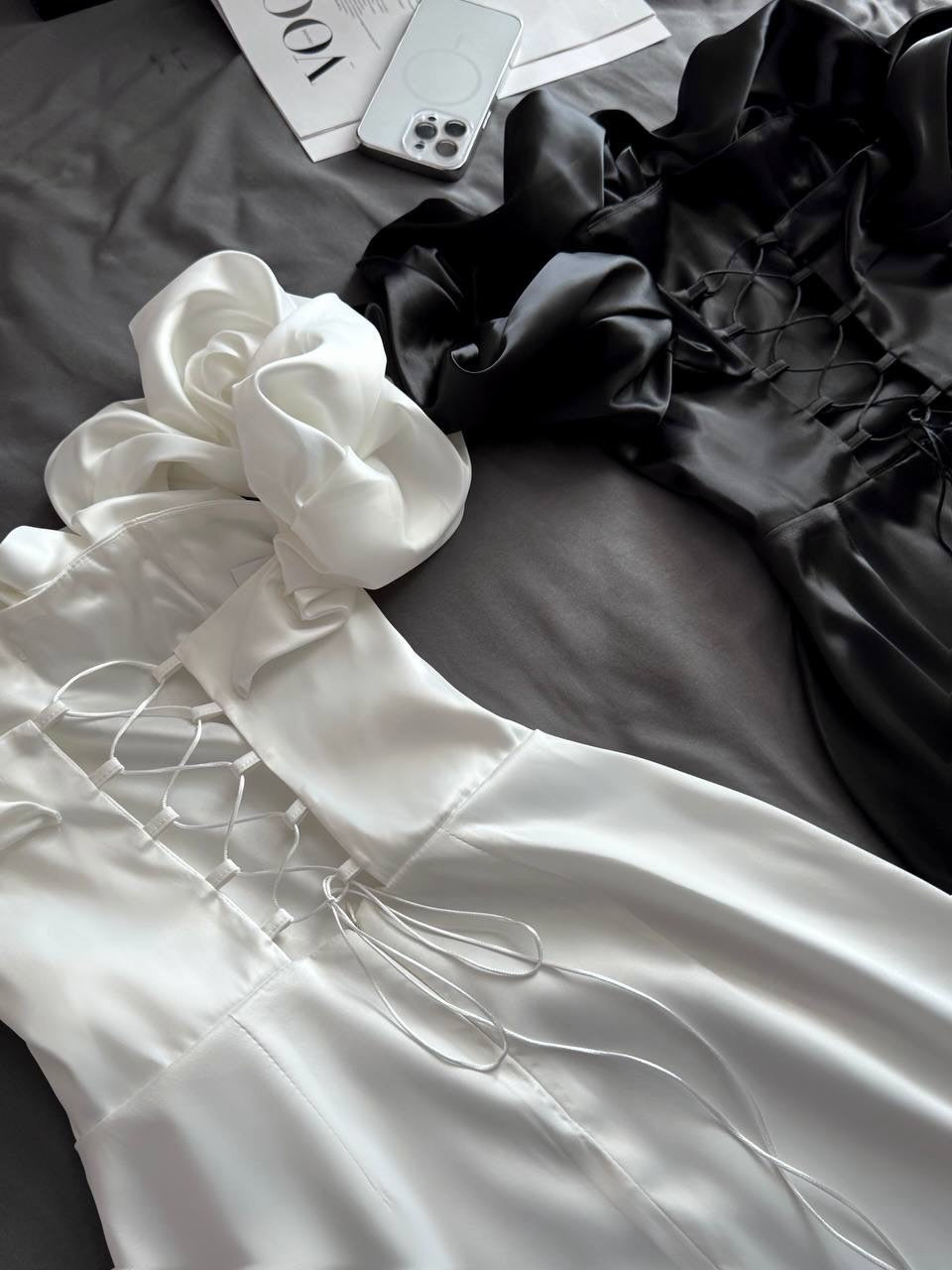 Dramatic Ruffle Off-Shoulder Mini Satin Dress