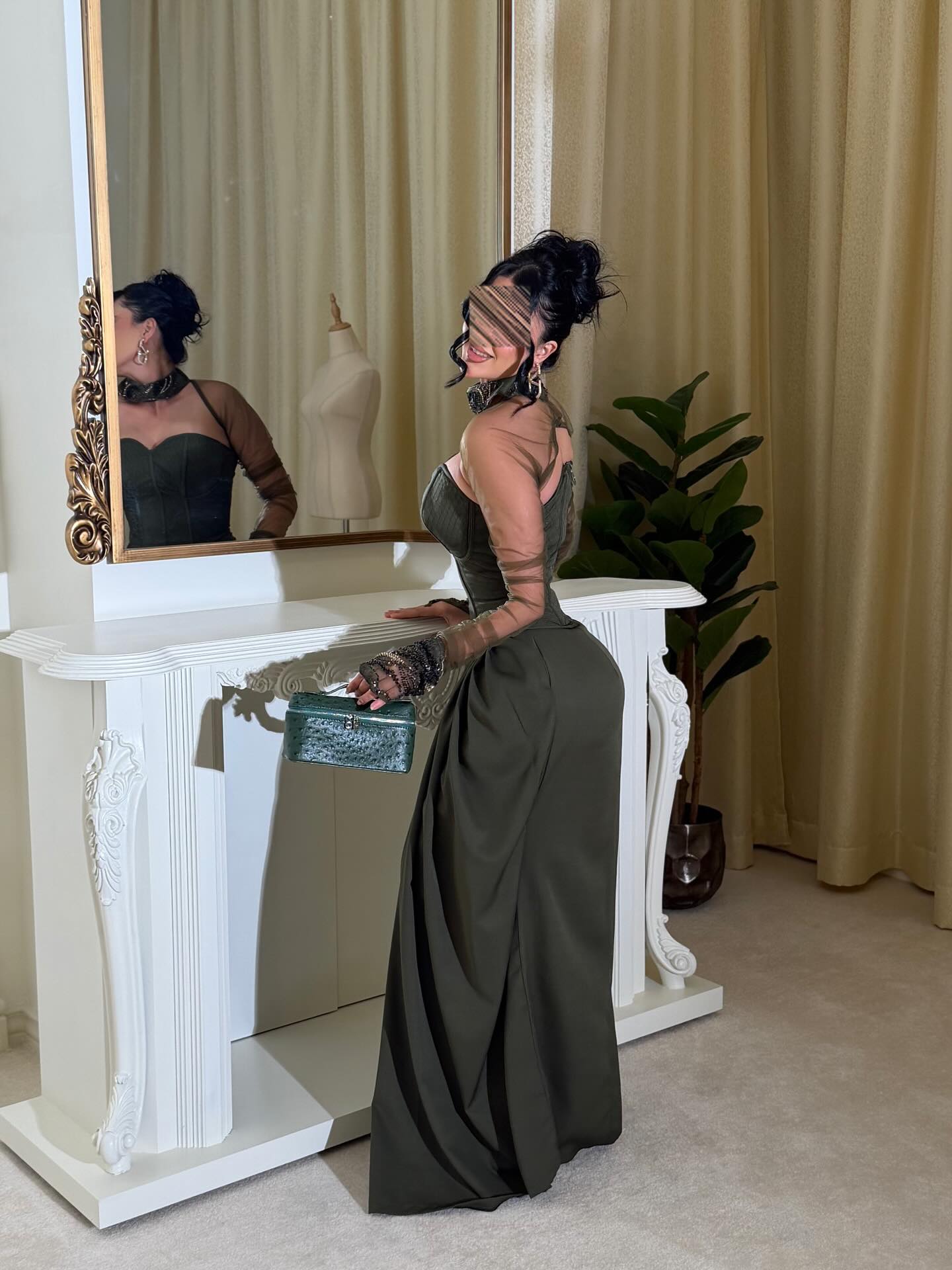 Illusion High-Neck Corset Evening Gown
