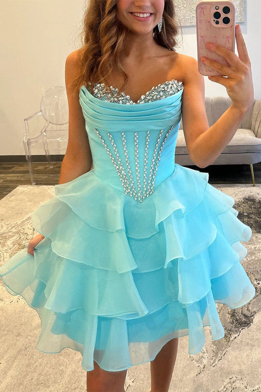 Strapless Corset Tiered Ruffle Homecoming Dress