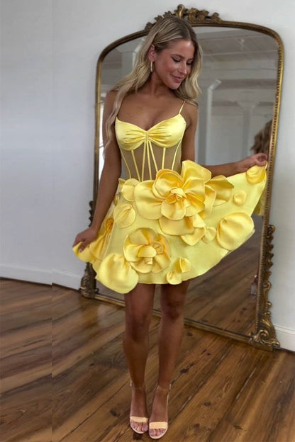 Sheer Corset 3D Floral A-Line Mini Dress