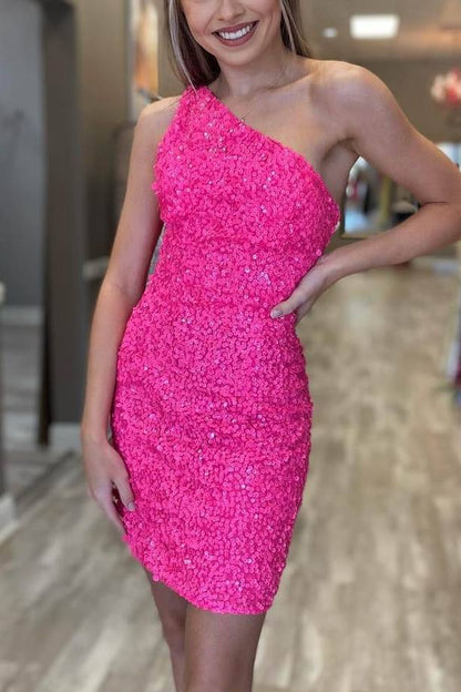 One-Shoulder Sequin Bodycon Mini Dress