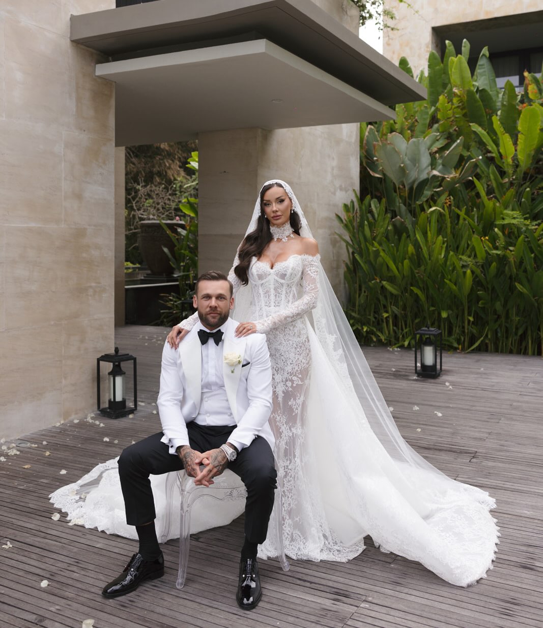 Lace Corset Ball Gown Wedding Dress with Long Sleeves