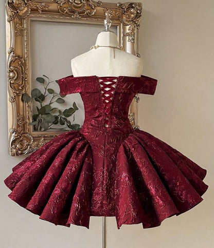 Off-Shoulder Pleated Jacquard Mini Dress