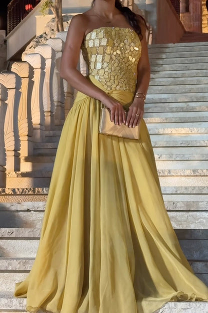 Strapless Embellished Bodice A-Line Gown