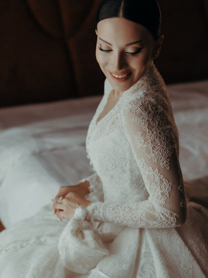 Lace Ball Gown Wedding Dress with Hooded Cape