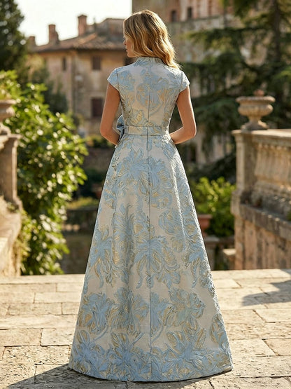 Jacquard Evening Gown with Embroidered Sheath Skirt