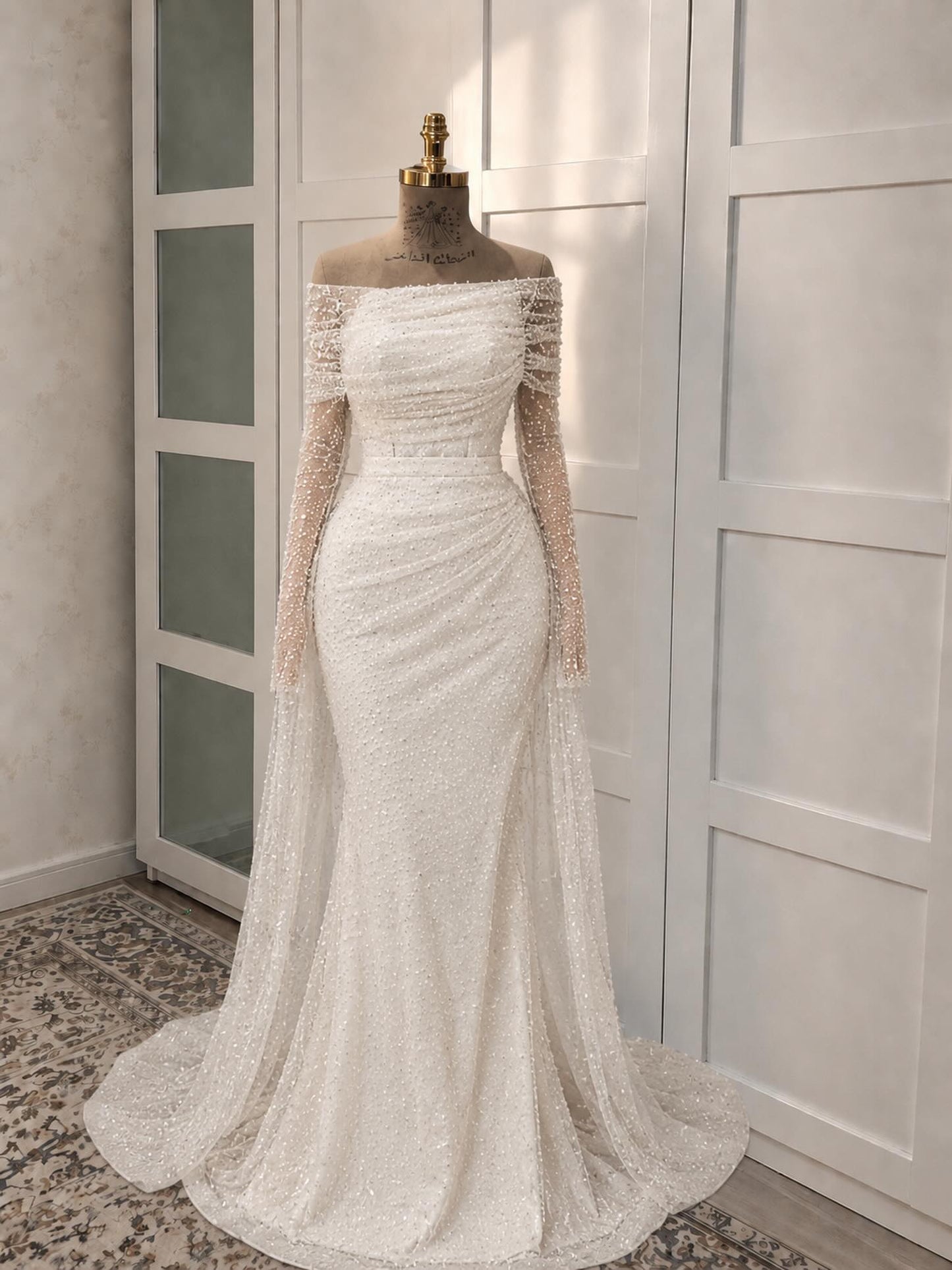 Off-the-Shoulder Pearl Mermaid Wedding Dress