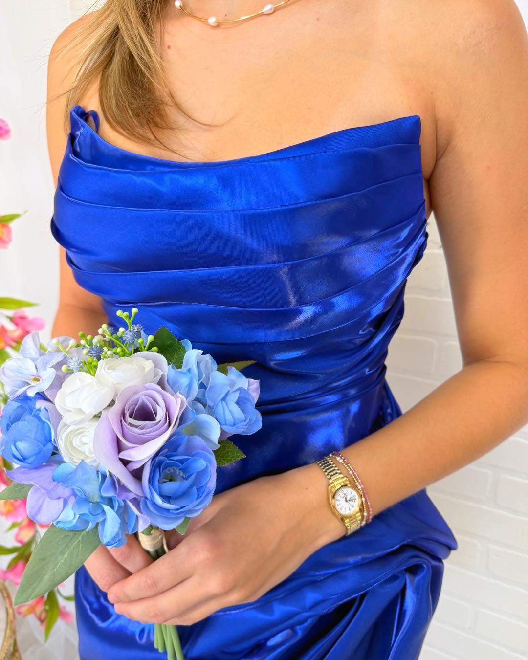 Strapless Satin Ruched Mini Dress with Draped Skirt