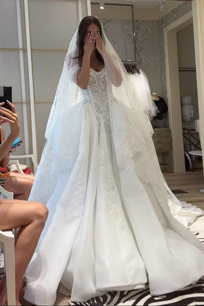 Lace Applique Ball Gown Wedding Dress with Corset