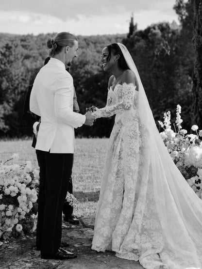 Floral Lace Long Sleeve A-Line Wedding Dress