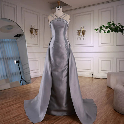 Beaded Strappy Gown with Overskirt