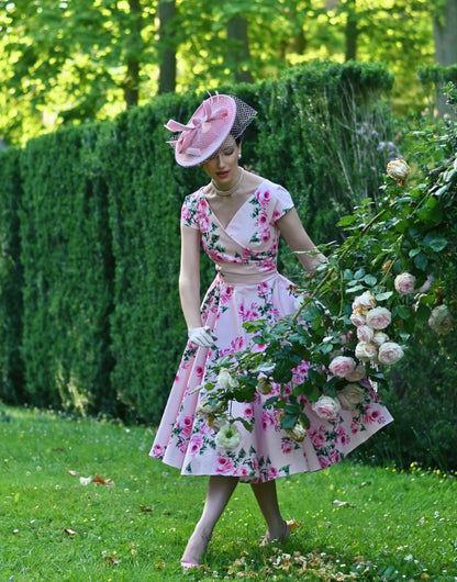 Floral Print V-Neck Cap Sleeve A-Line Swing Dress