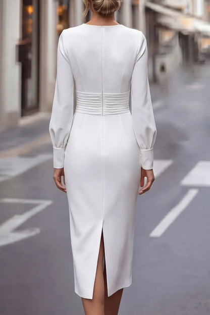 Ruched Waist Long Sleeve Midi Sheath Dress