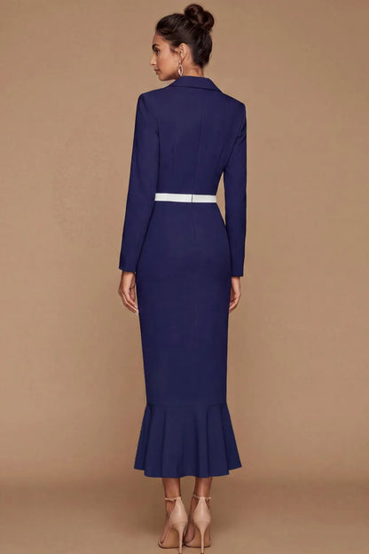 Long Sleeve Blazer Dress with Flounce Hem