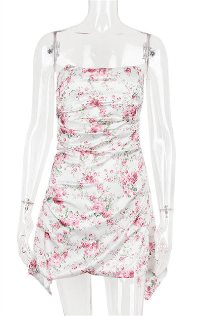 Strapless Ruched Satin Mini Dress