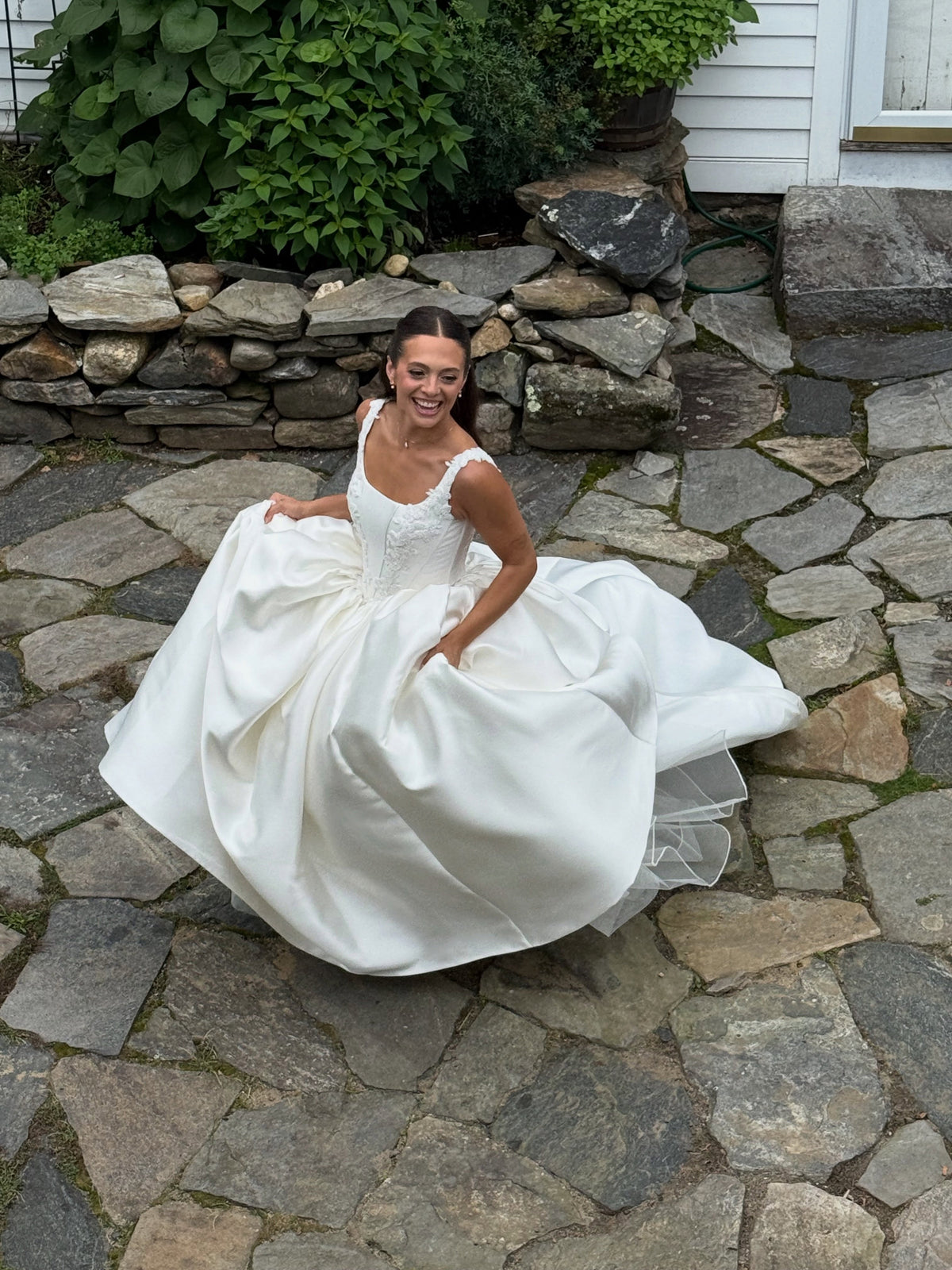 Beaded Bodice Satin Ball Gown Wedding Dress