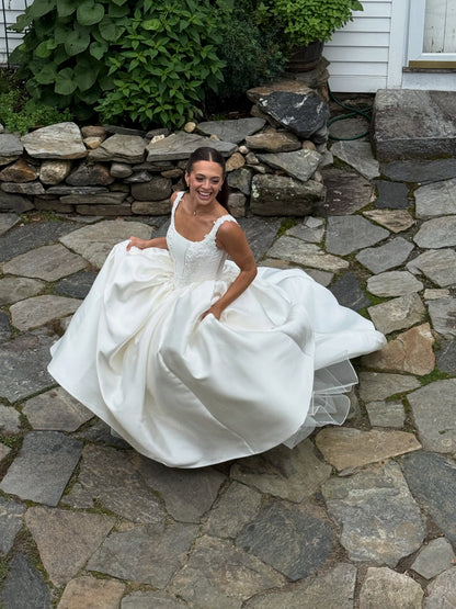 Beaded Bodice Satin Ball Gown Wedding Dress
