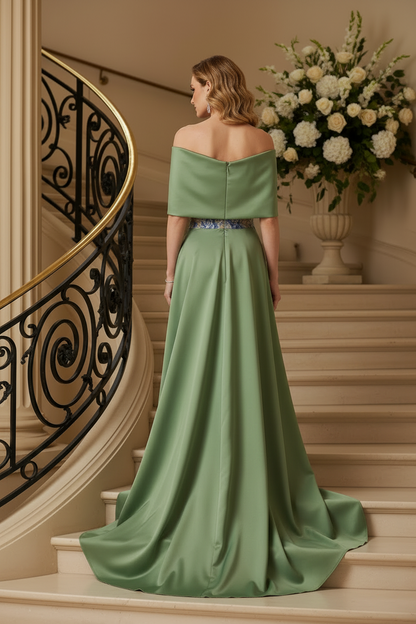 Off-the-Shoulder Floral Embroidered Column Gown