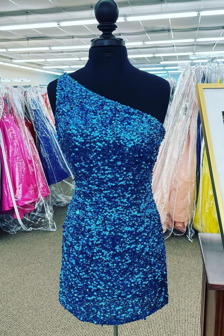 One-Shoulder Sequin Bodycon Mini Dress