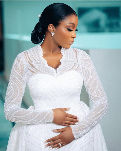 Illusion High Neck Mermaid Wedding Dress with Long Sleeves