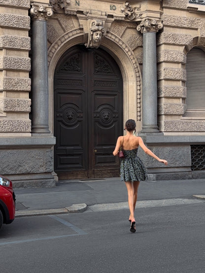 Strapless Heart Print Fit and Flare Mini Dress