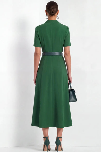 Shawl Collar Belted A-Line Midi Dress