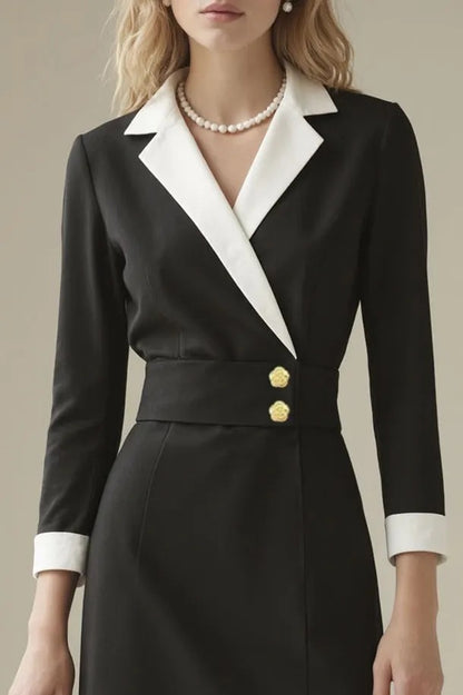 Lapel Collar Wrap Dress with Wide Waistband