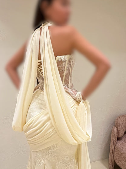 Corset Lace Mermaid Evening Gown with Scarf