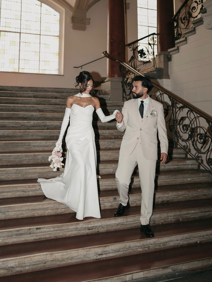 Strapless Wedding Dress with Trailing Neck Drape