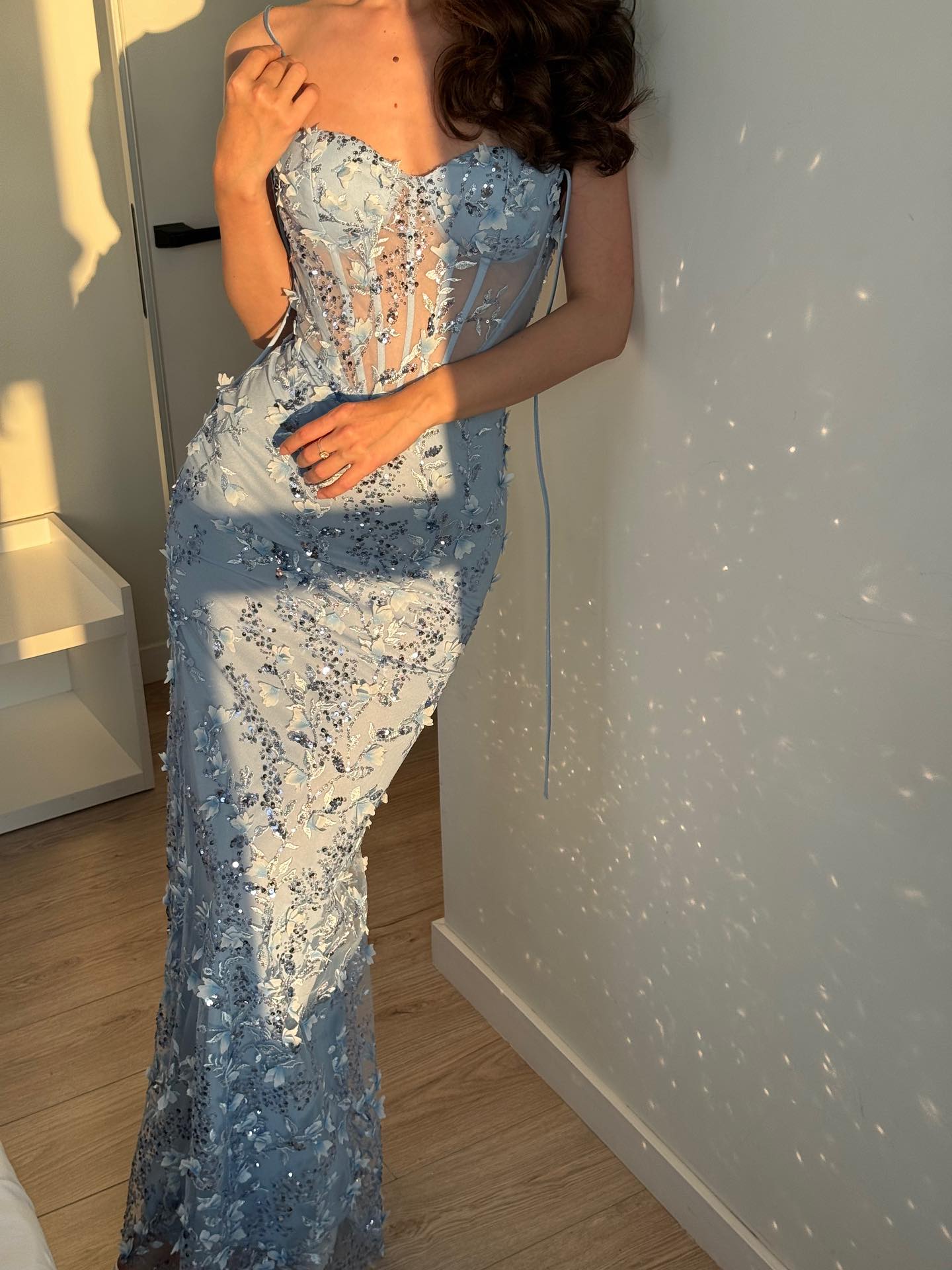 Floral Applique Corset Mermaid Evening Gown