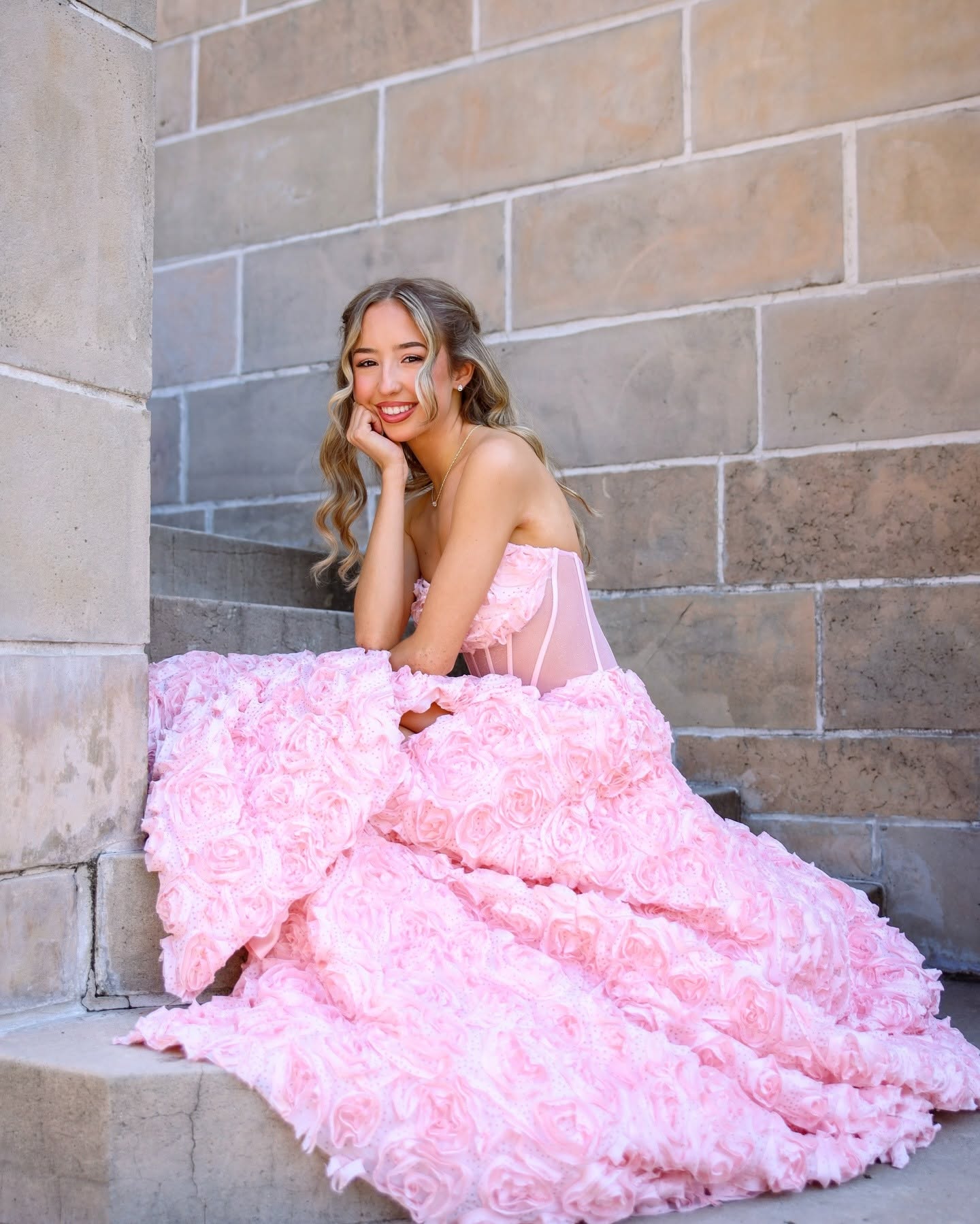 Strapless 3D Floral Corset Ball Gown