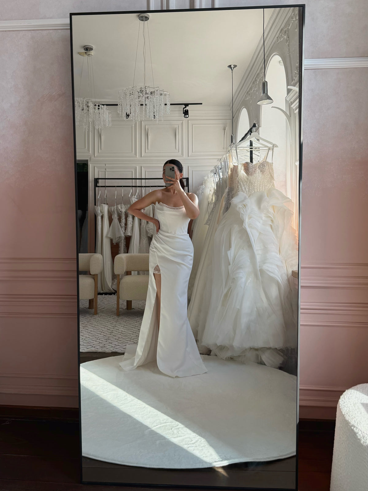 Strapless Ruched Satin Wedding Dress with Slit