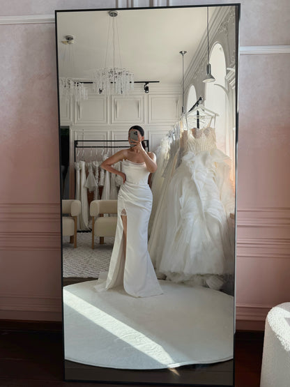 Strapless Ruched Satin Wedding Dress with Slit
