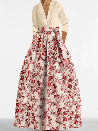 Elegant Long Sleeve Jacquard A-Line Evening Gown
