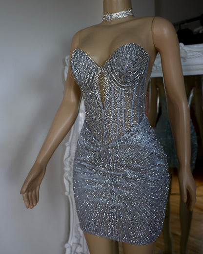 Crystal Embellished Strapless Corset Mini Dress