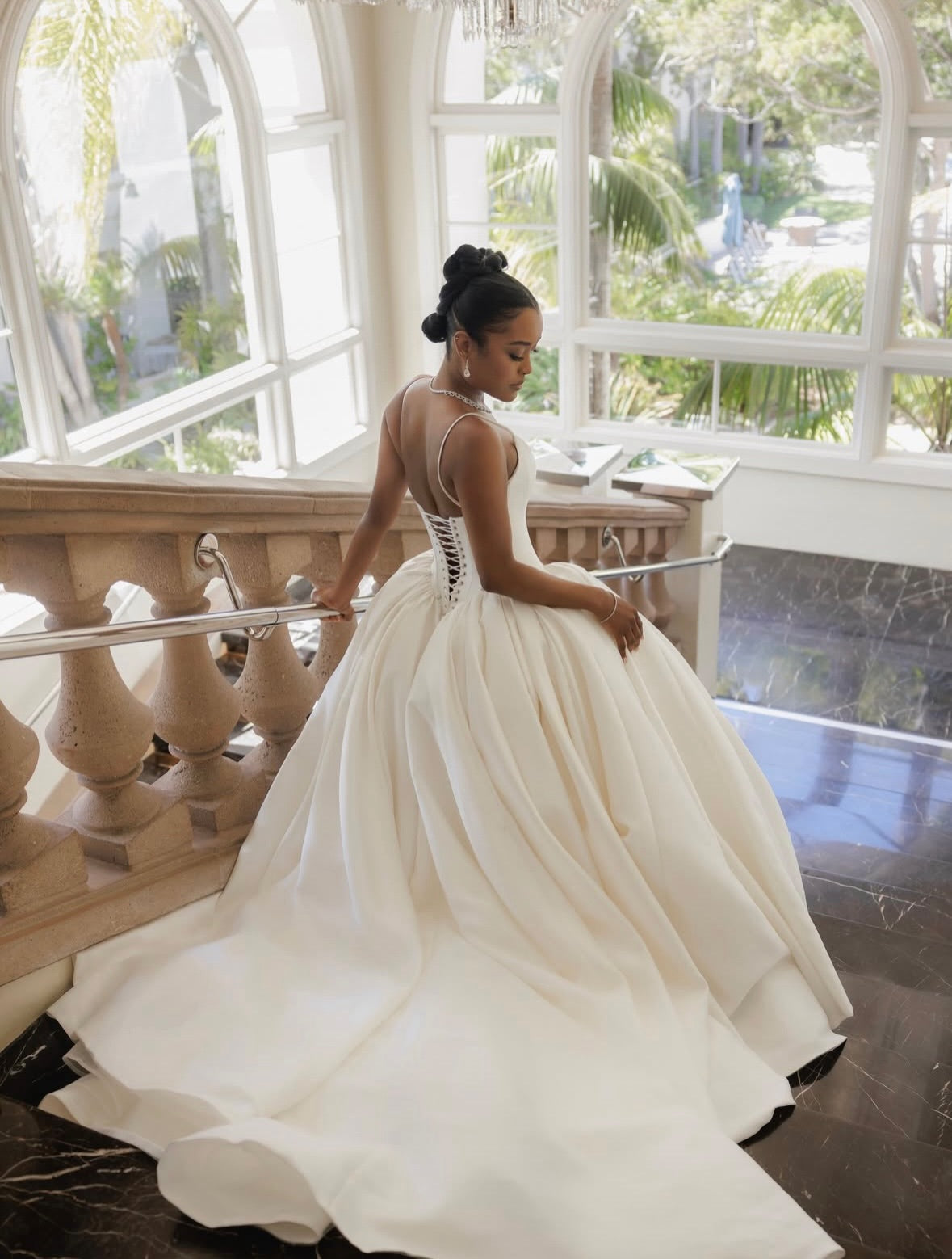 Spaghetti Strap Satin Ball Gown Wedding Dress