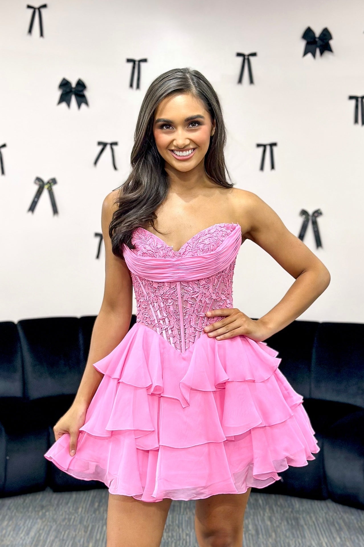 Strapless Sweetheart Corset Tiered Ruffle Mini Dress