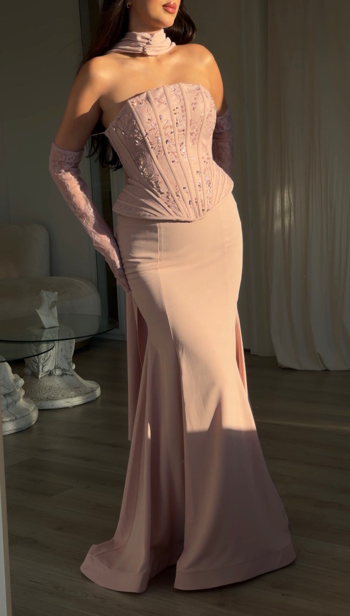 Corset Mermaid Evening Gown with Beaded Bodice